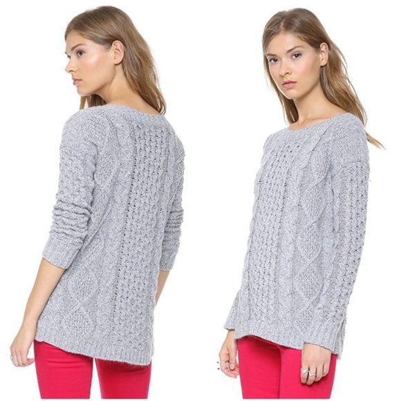 MADEWELL Sweater Boat Neck Cable Knit Chunky Tunic Light Gray Pullover Small - Picture 2 of 7